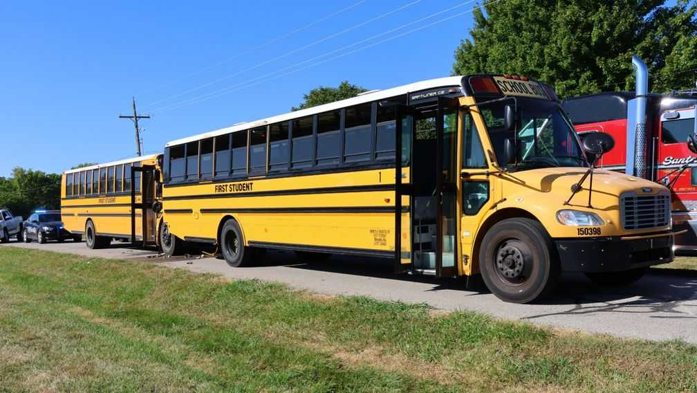 Two School Buses Parked End to End