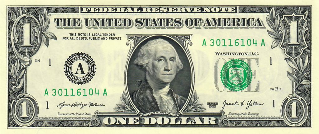 One and A Half US Dollar Bill